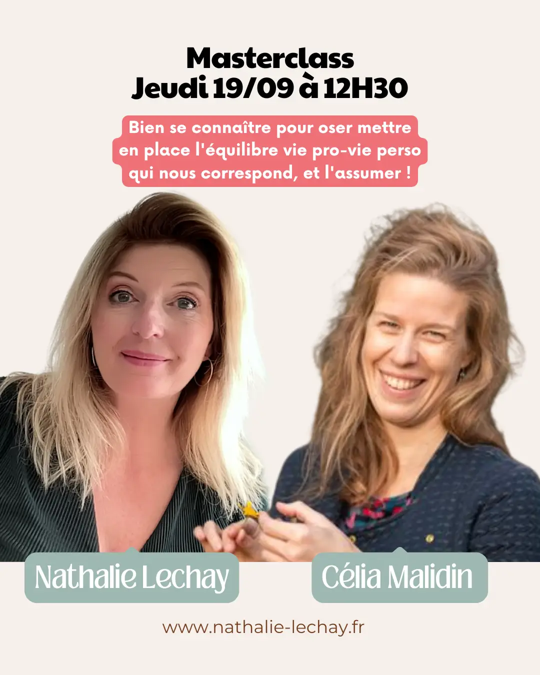 Masterclass live animée par Célia pour mieux gérer son équilibre pro et perso en tant qu'AV
